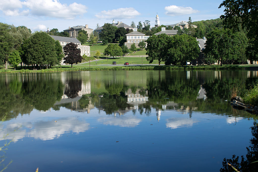 A view of Colgate University across Taylor Lake