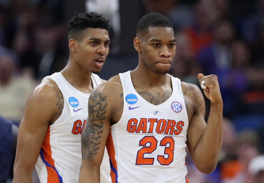 Justin Leon #23 of the Florida Gators celebrates drawing a foul.