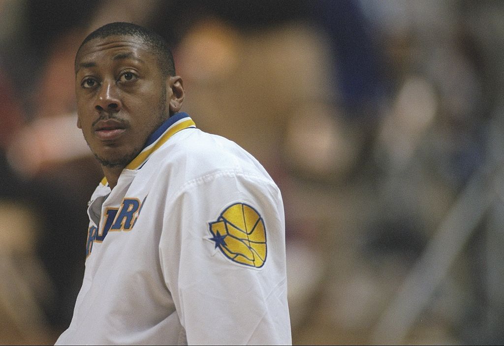 Forward Donyell Marshall of the Golden State Warriors stands on the court during a game against the New Jersey Nets.