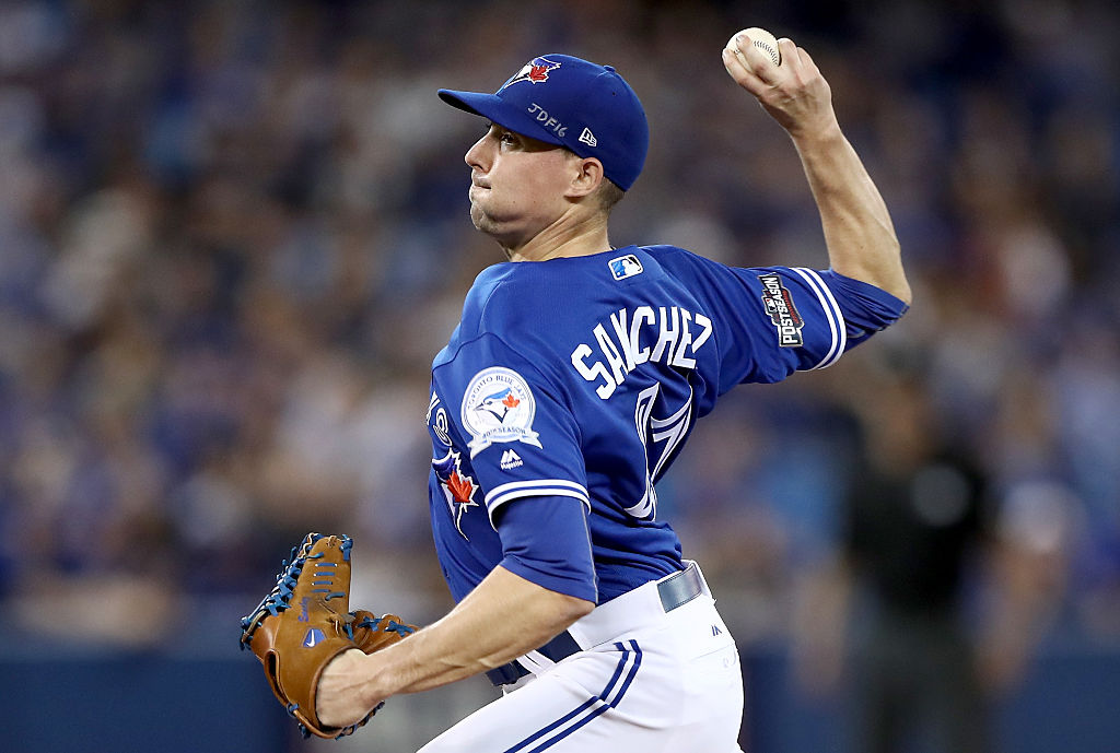 Aaron Sanchez pitches for the Toronto Blue Jays.