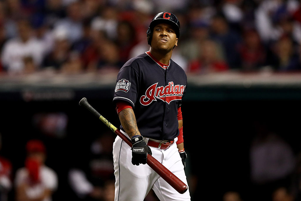 Jose Ramirez of the Cleveland Indians reacts after striking out.
