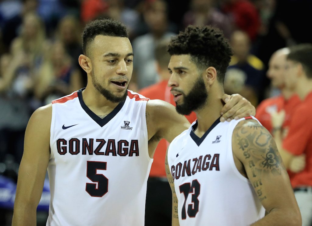 The Gonzaga Bulldogs celebrate a victory.