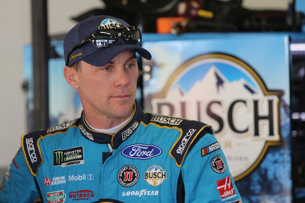 Kevin Harvick, driver of the #4 Busch Beer Ford, stands in the garage during practice.