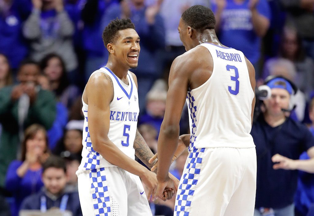 Malik Monk and Bam Adebayo of the Kentucky Wildcats celebrate.