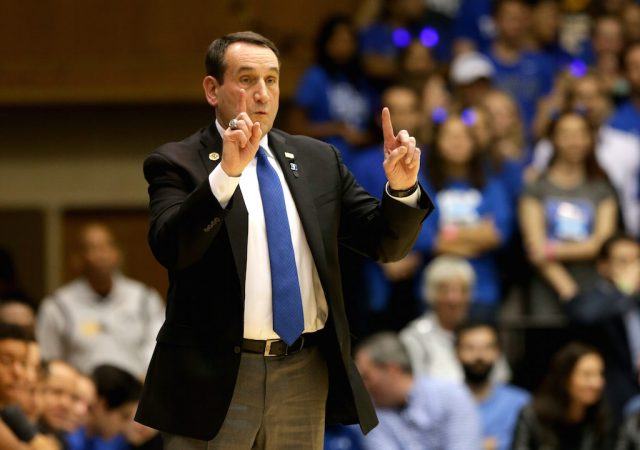 Duke's Mike Krzyzewski calls out a play.