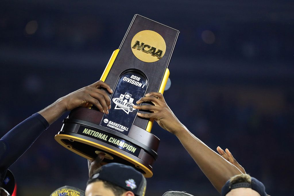 Villanova players hoist the title.