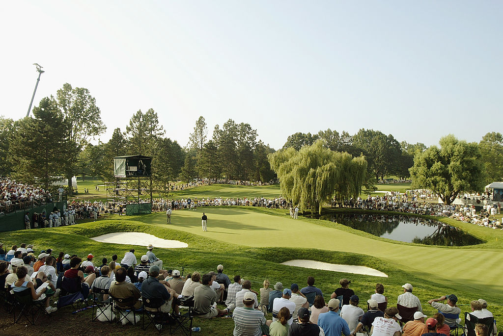 A general view of the 15th green during the third round of the 85th PGA Championship