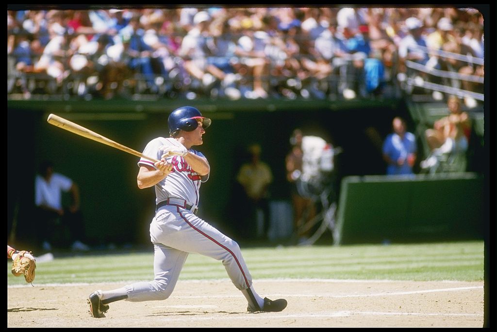 Third baseman Graig Nettles of the Atlanta Braves swings the bat.
