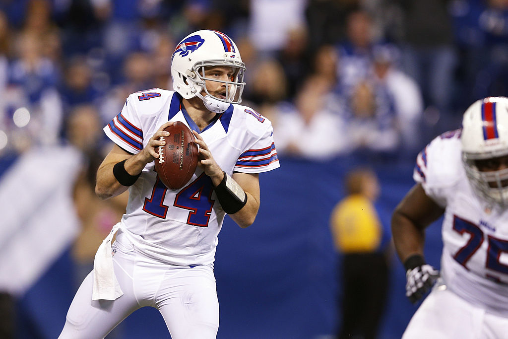Ryan Fitzpatrick, formerly of the Buffalo Bills, looks to pass the ball against the Indianapolis Colts. 