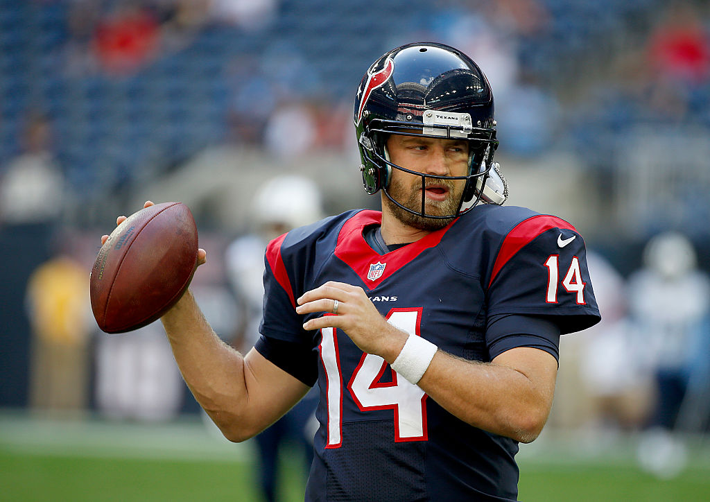 Ryan Fitzpatrick, formerly of the Houston Texans, warms up before playing.