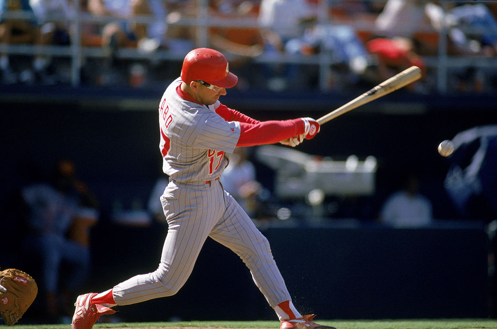 Chris Sabo of the Cincinnati Reds hits the ball.