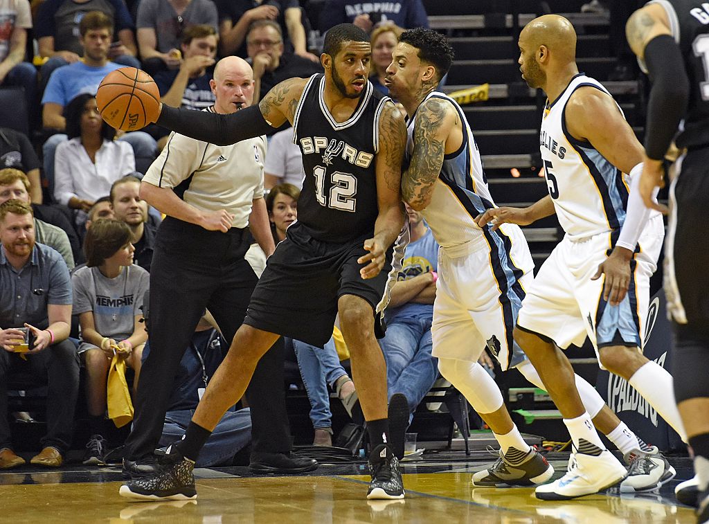 LaMarcus Aldridge of goes to work against the Grizzlies.