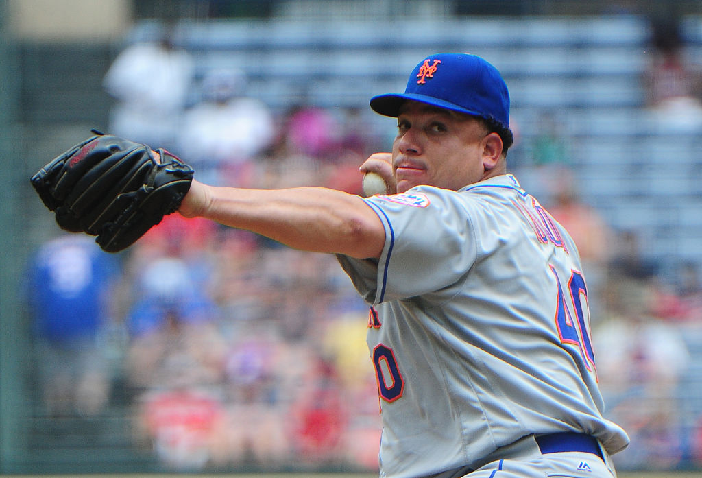Bartolo Colon of the New York Mets throws a first-inning pitch.