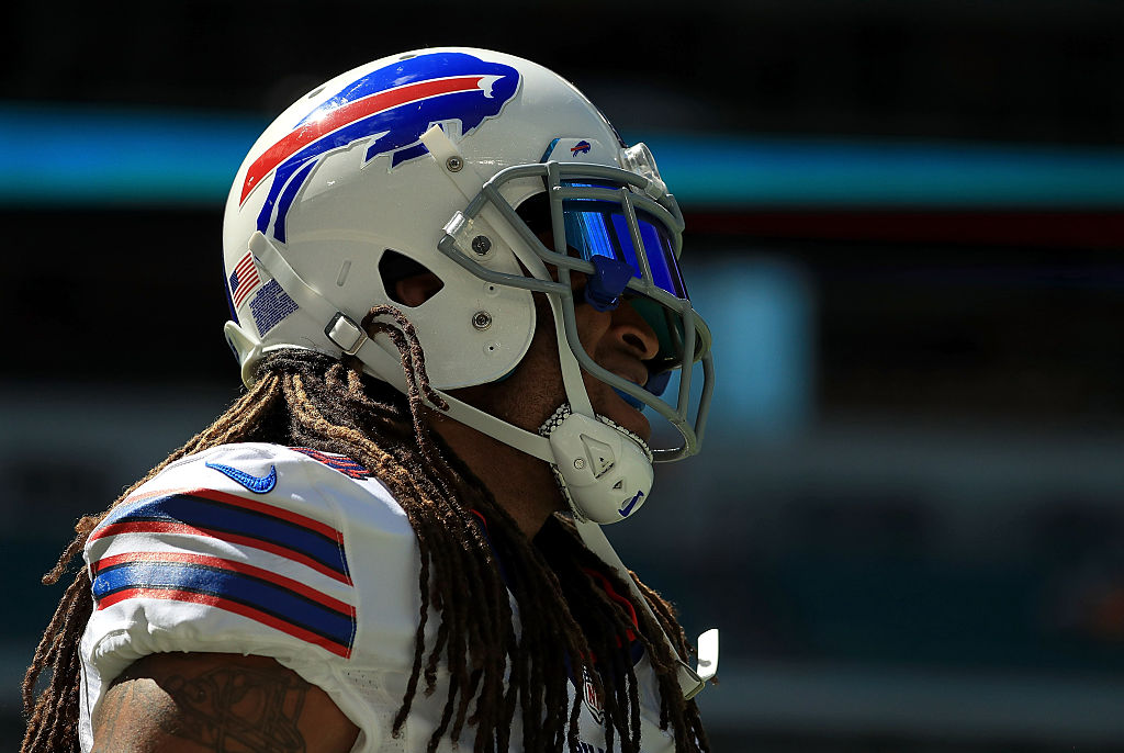 Stephon Gilmore of the Buffalo Bills warms up during a game against the Miami Dolphins