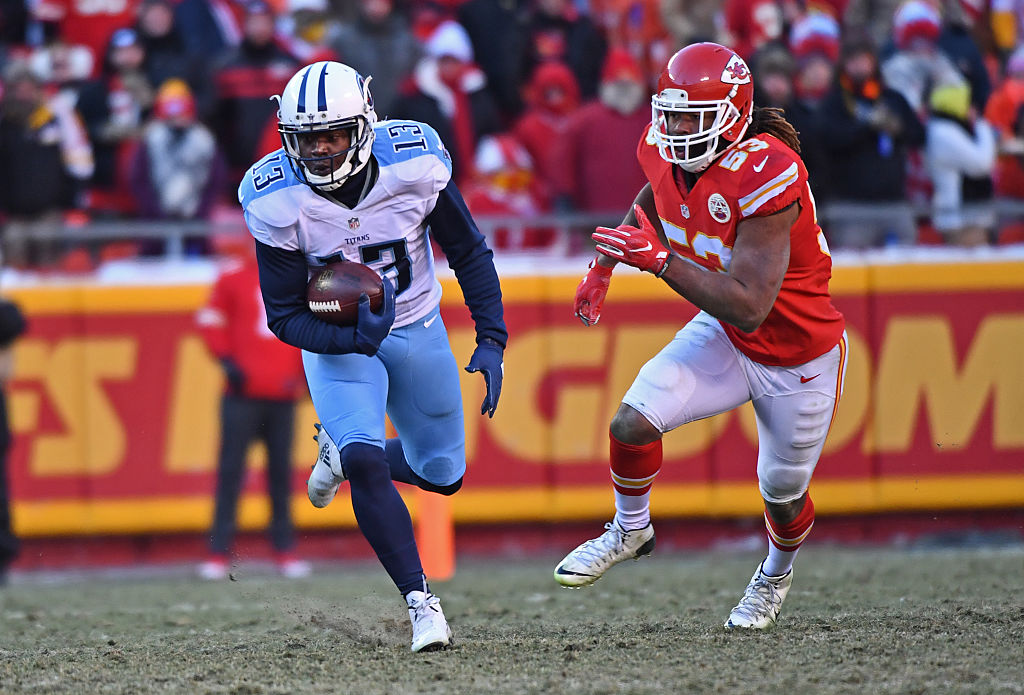 Wide receiver Kendall Wright of the Tennessee Titans rushes up field after catching a pass