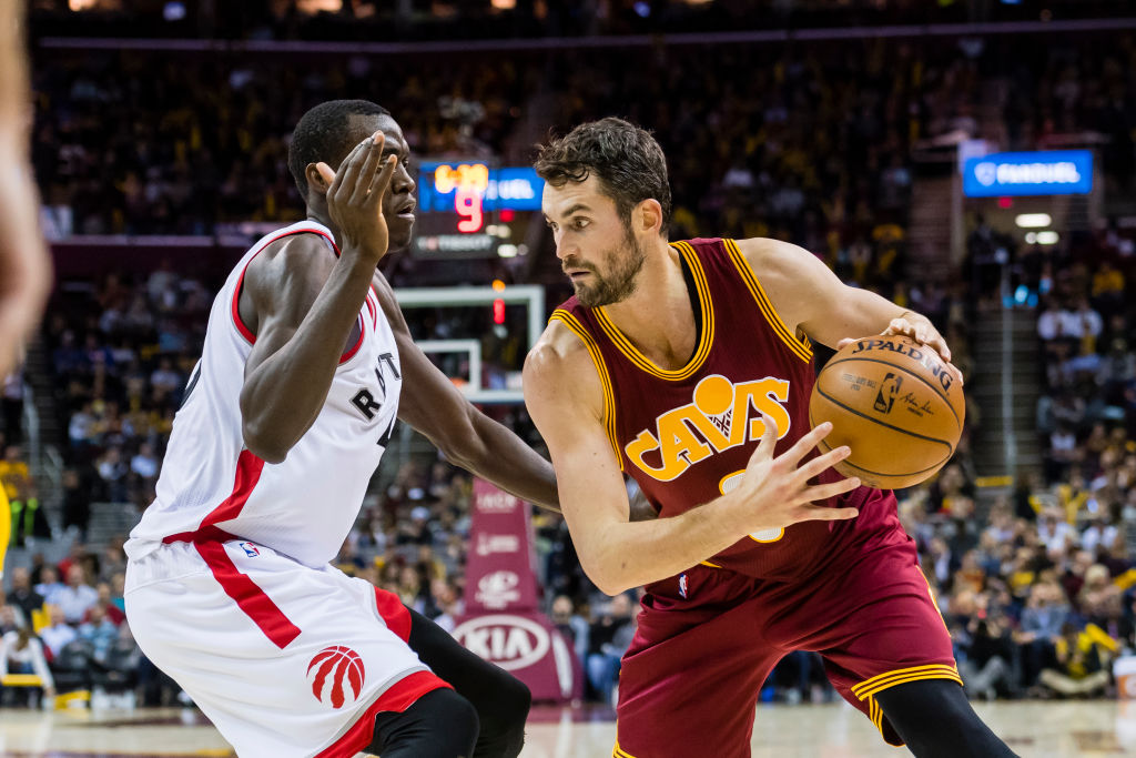 Kevin Love attacks the basket.