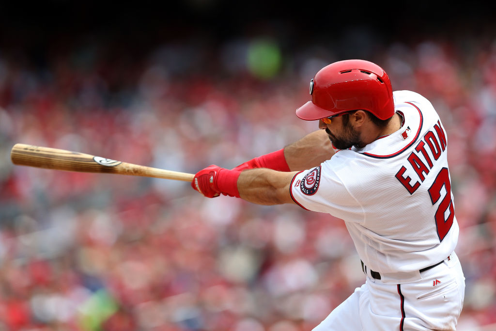 Adam Eaton takes a swing for the Washington Nationals.