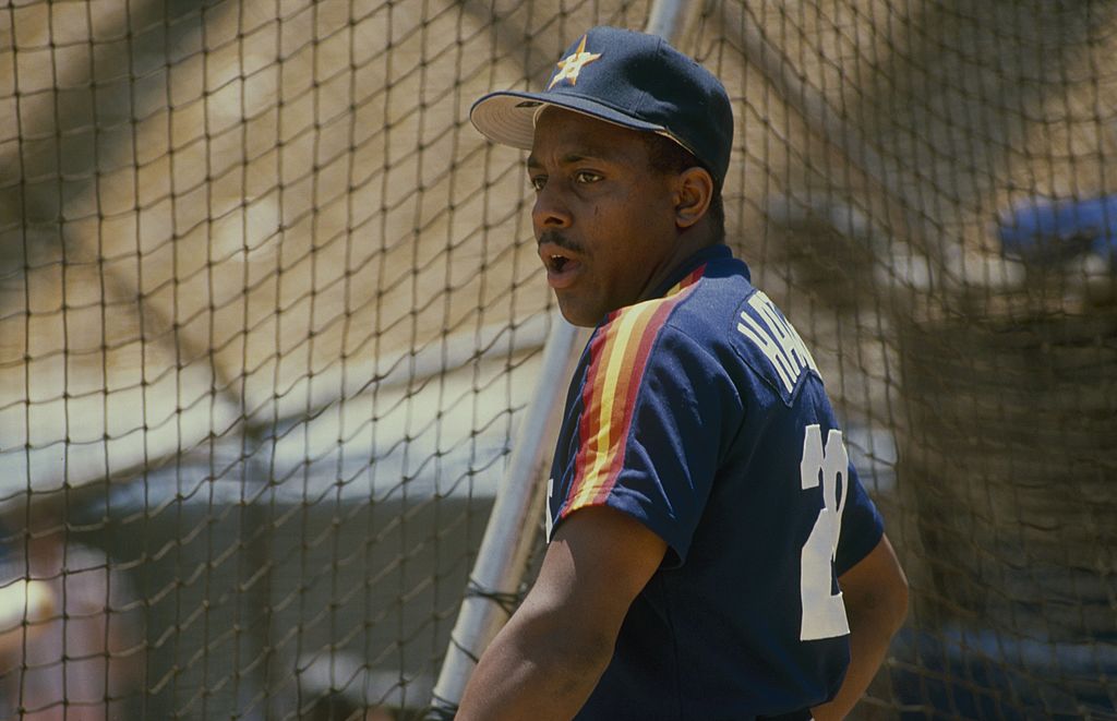 Billy Hatcher of the Houston Astros looks on before a game.
