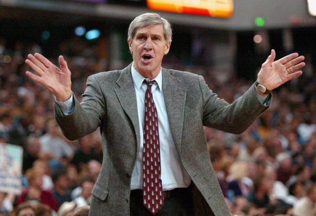 Jerry Sloan argues with the ref.