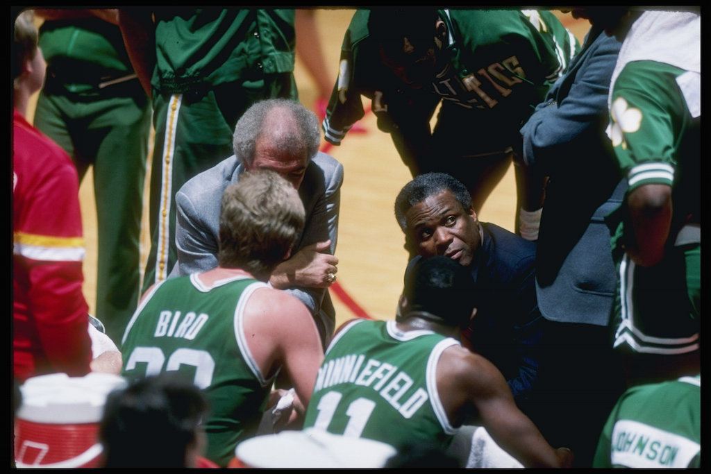 K.C. Jones talks to his team in the huddle.