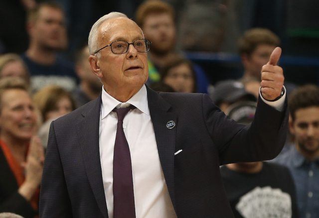 Larry Brown coaches during the AAC Tournament.