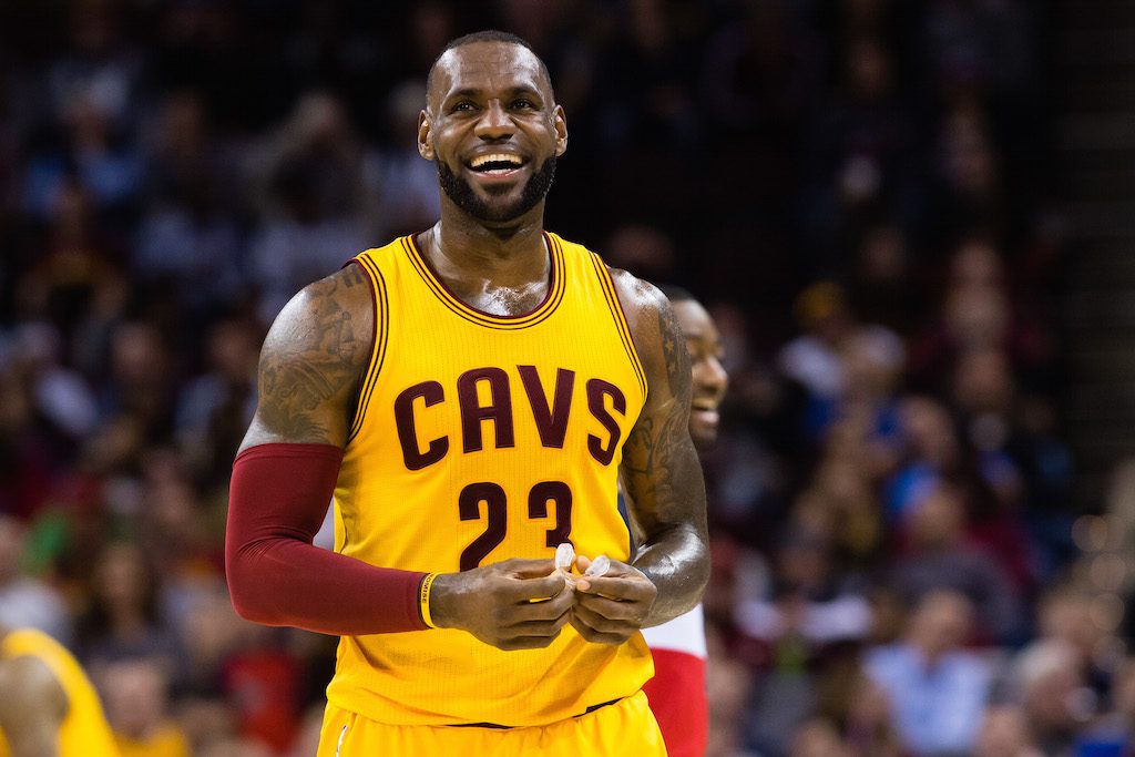 LeBron James smiles during a game against the Wizards.