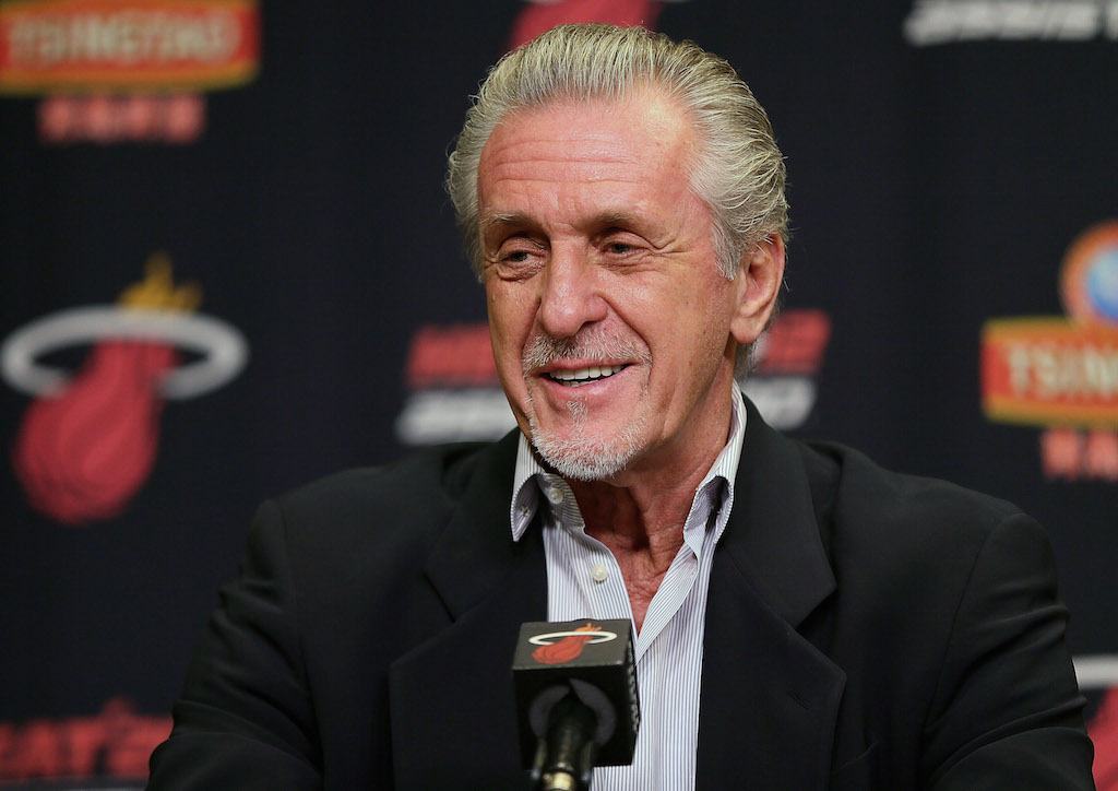 Pat Riley talks with the media.
