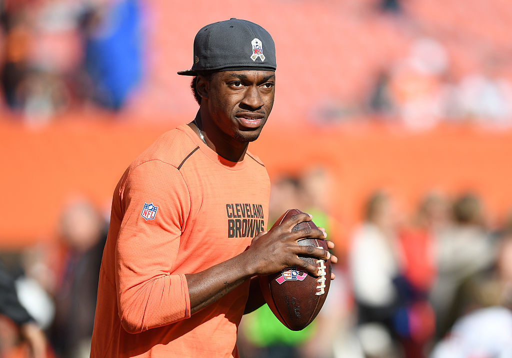 Robert Griffin III warms up before the game against the Dallas Cowboys at FirstEnergy Stadium.