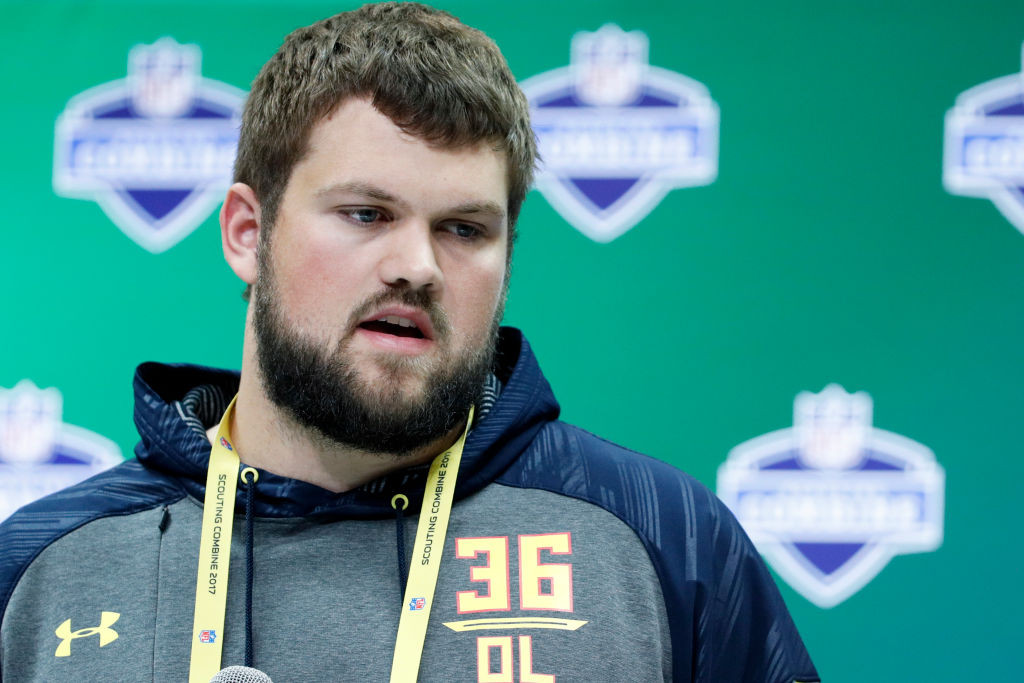 Offensive lineman Ryan Ramczyk of Wisconsin addresses the media. 