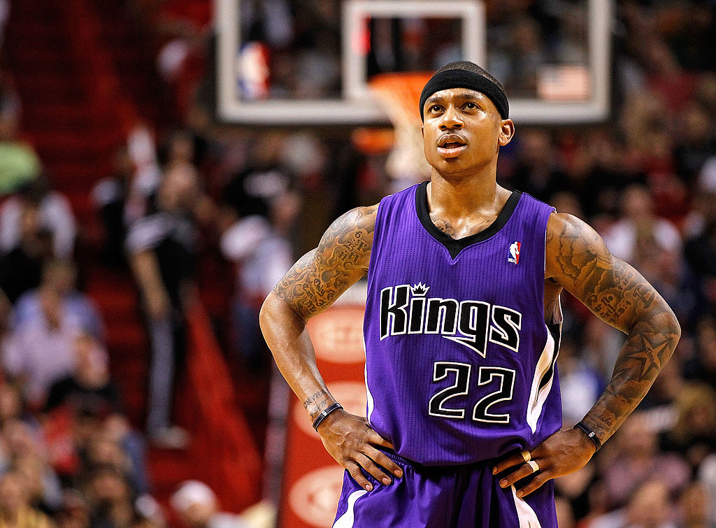 Isaiah Thomas looks at the basket before a free throw.