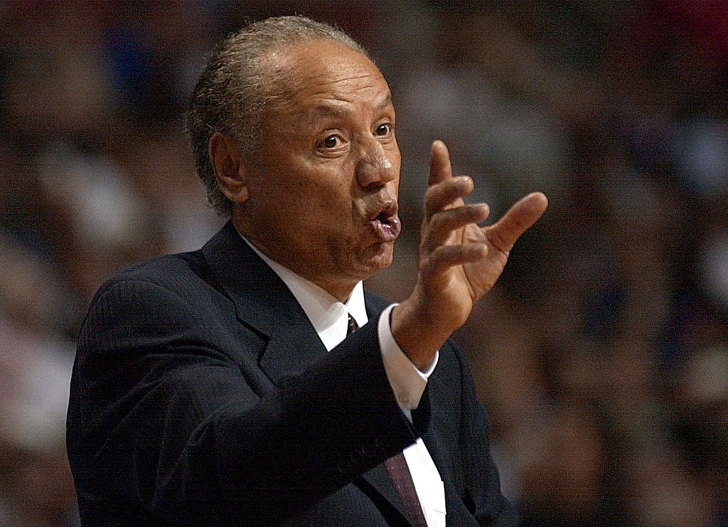 Lenny Wilkens coaches the Sonics from the sideline.