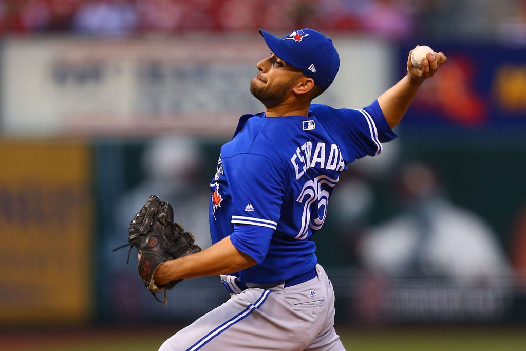 Marco Estrada pitches for the Toronto Blue Jays.