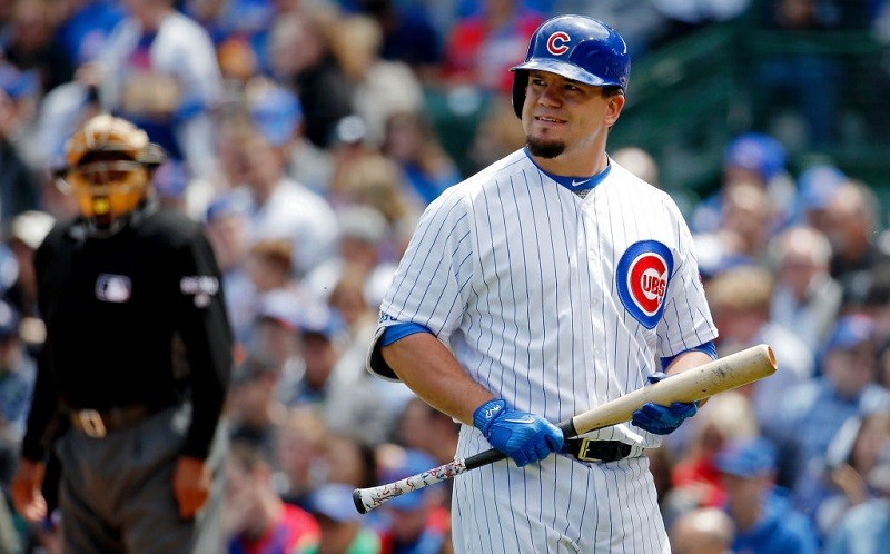 Kyle Schwarber walks away after striking out.