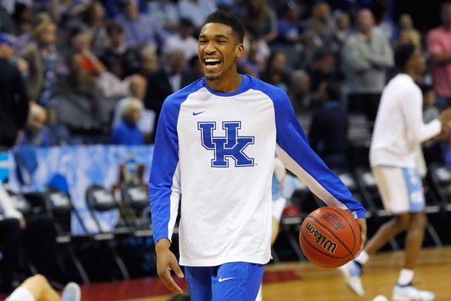 Malik Monk smiles before the game. Malik Monk warms up before a game against UNC.