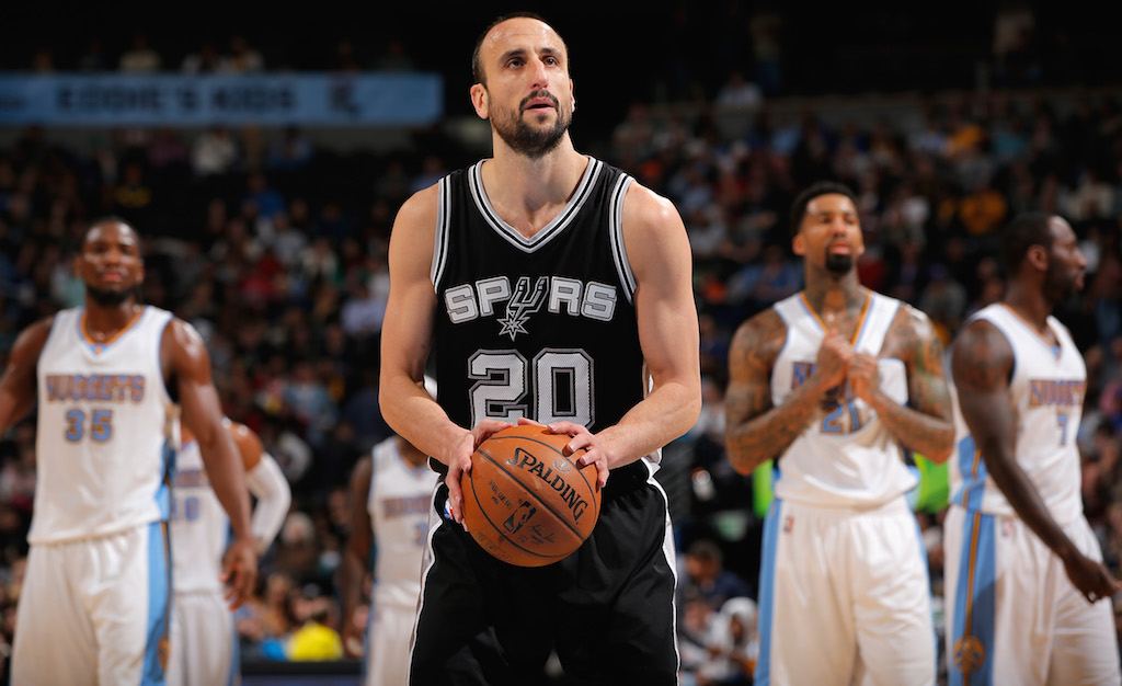 Manu Ginobili takes a technical free throw.