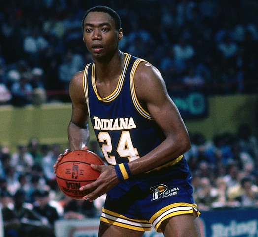 George Johnson of the Indiana Pacers looks to make a move.