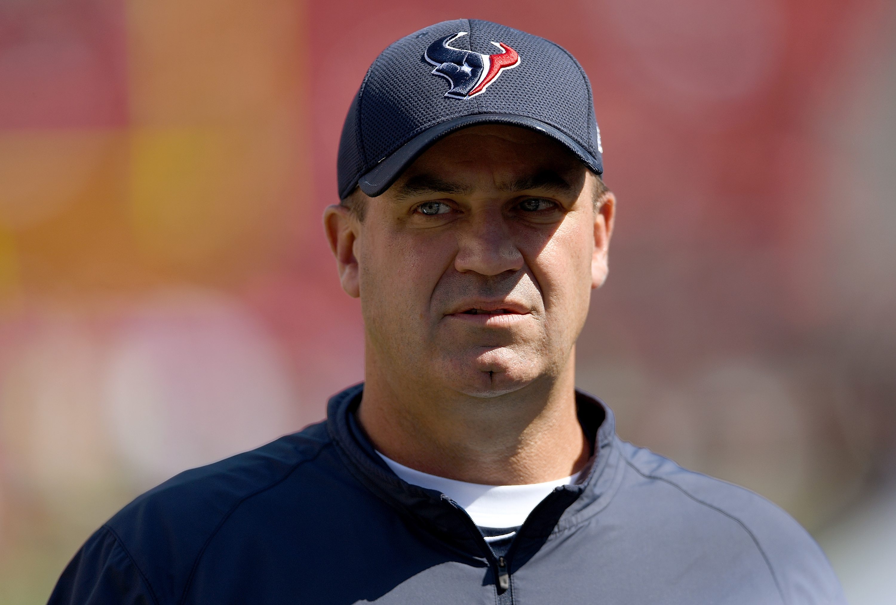 Head Coach Bill O'Brien of the Houston Texans looks on during a pregame warmup.