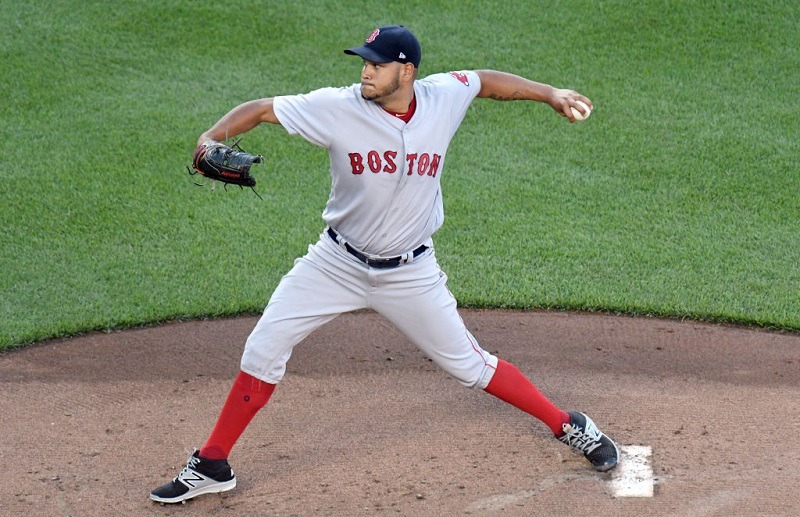 Eduardo Rodriguez pitches for the Boston Red Sox in 2017.
