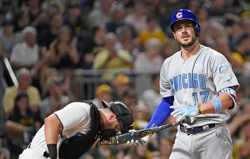 Kris Bryant of the Chicago Cubs walks back to the dugout after striking out against the Pittsburgh Pirates.