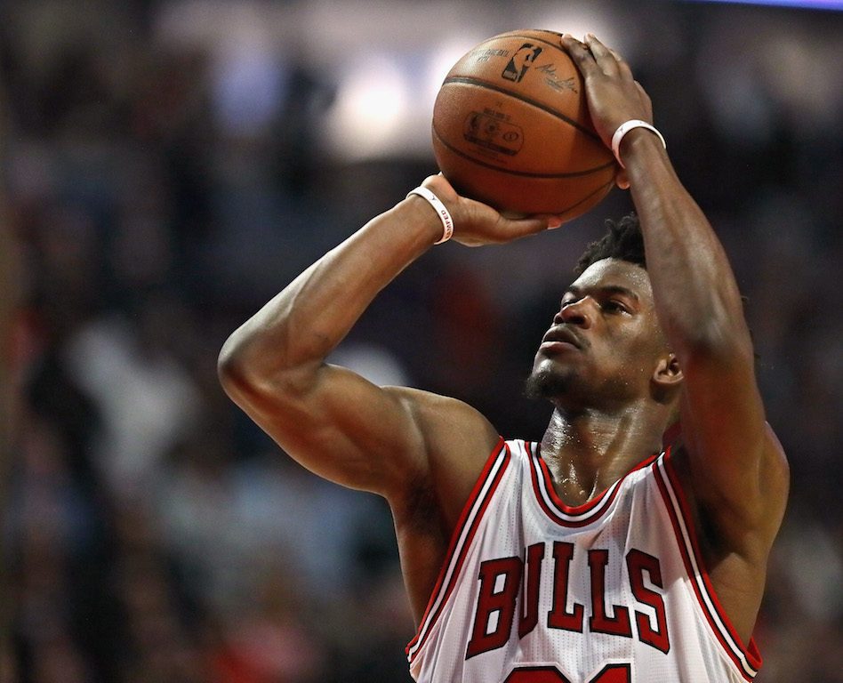 Jimmy Butler shoots a free throw.