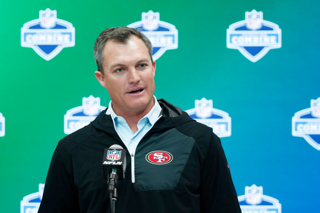 General manager John Lynch of the San Francisco 49ers answers questions from the media.