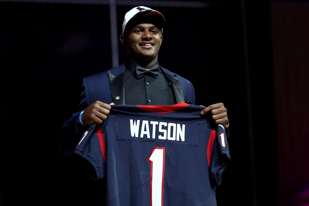 Deshaun Watson of Clemson reacts after being picked No. 12 overall.