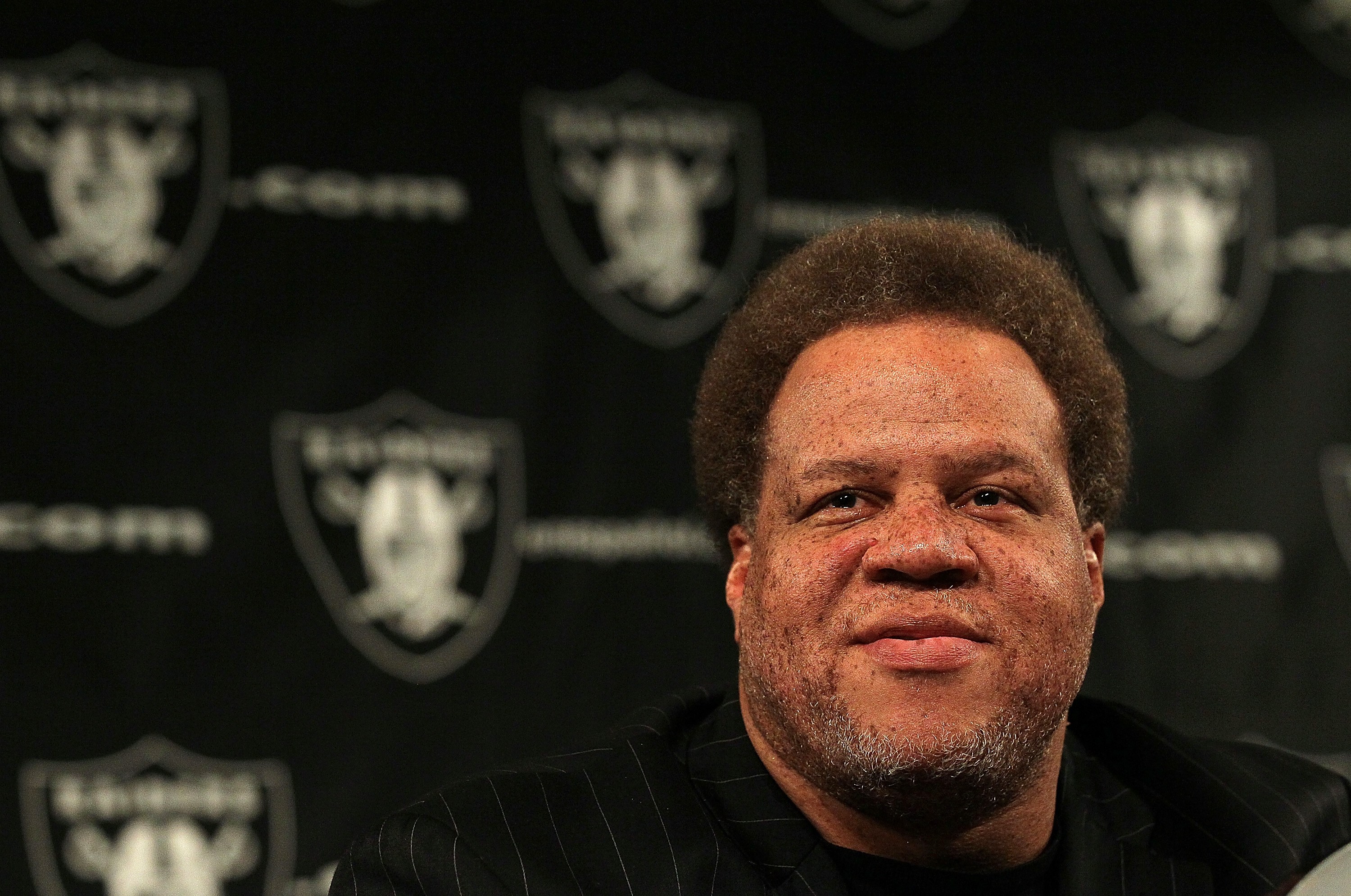 Raiders General Manager Reggie McKenzie looks on during a press conference.