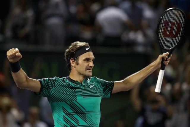 Roger Federer celebrates a win.