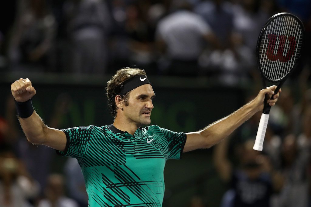 Roger Federer celebrates a win.