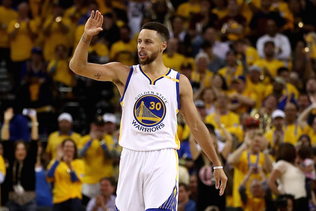 Steph Curry reacts during Game 2 of the 2017 NBA Finals.