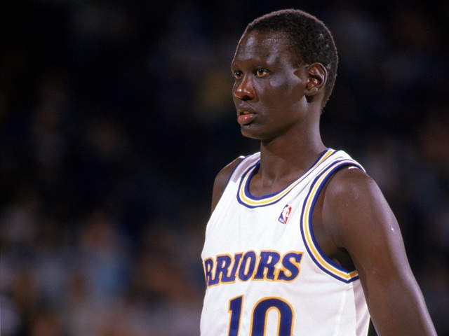 Manute Bol looks worried for the Warriors.