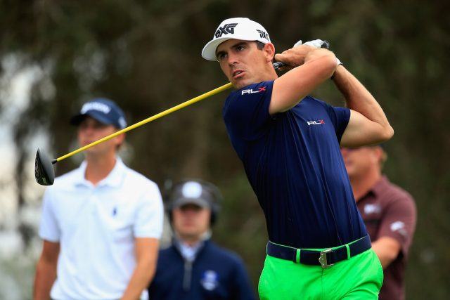 Billy Horschel drives the ball. Billy Horschel hits a tee shot.