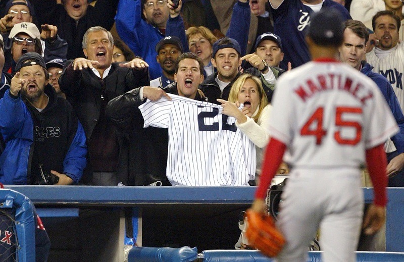 Boston Red Sox pitcher Pedro Martinez leaves Game 7 of the 2003 ALCS after allowing the Yankees to tie the game.