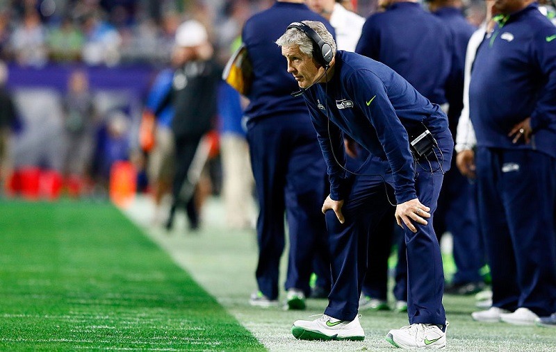 Seahawks coach Pete Carroll looks on during Super Bowl XLIX.